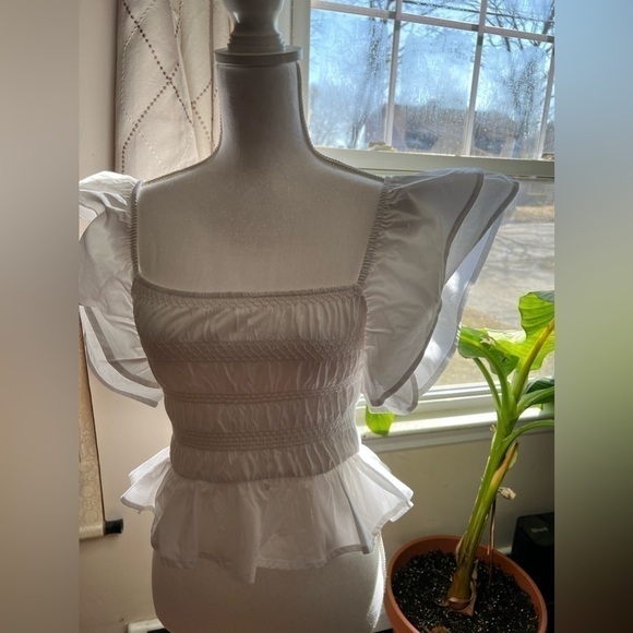 ZARA TOP RUFFLED BODICE WITH BUTTERFLY SLEEVES - Picture 1 of 16